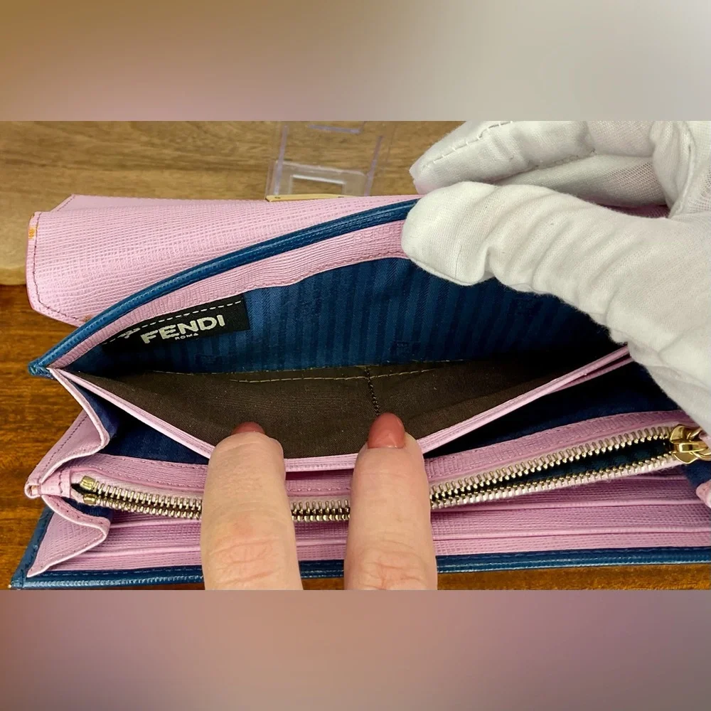 Fendi 2Jours Envelope Continental Wallet in Blush Pink and Blue Leather - Picture 12 of 15